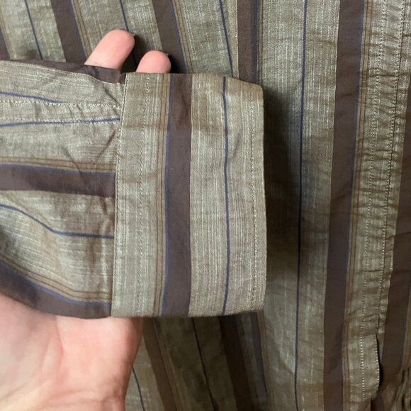 Armani Collezioni Men's Mandarin Collar Striped Long Sleeve Shirt - Size M - Picture 7 of 11